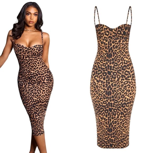 PrettyLittleThing Dresses & Skirts - PRETTYLITTLETHING Womens Leopard Animal Print Bustier Bodycon Pencil Dress US 0
